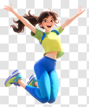 Woman Joyfully Jumping - Joyful Girl In Green Outfit Transparent PNG