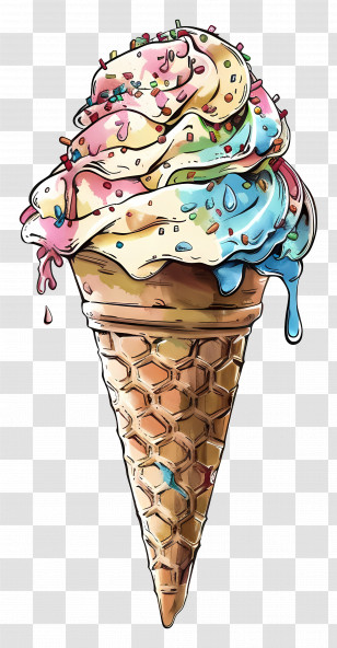 Cone Ice Cream - Vibrant And Colorful Ice Cream Cone With Sprinkles Transparent PNG