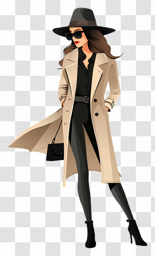 Fashion Woman - Stylish Woman In Trench Coat Icon Transparent PNG