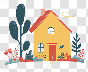 House - Yellow House With A Beautiful Garden Transparent PNG