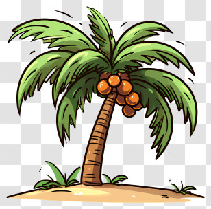 Doodle Style Coconut Tree - Colorful Coconut Palm Tree Illustration Transparent PNG