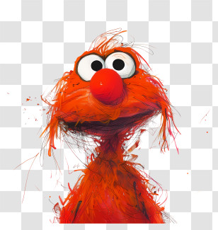 Elmo - Fuzzy Orange Cartoon Character With Red Nose Transparent PNG