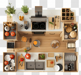 Kitchen Top View - Organized Kitchen Layout Transparent PNG