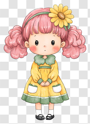 Cartoon Little Girl - Adorable Pink-Haired Girl Doll Transparent PNG