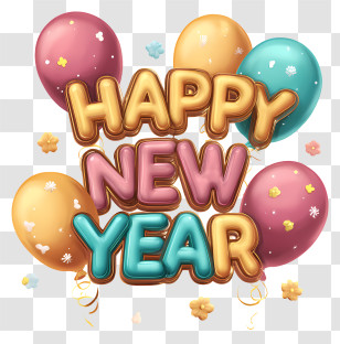 Happy New Year Balloons - Happy New Year Celebration With Balloons Transparent PNG