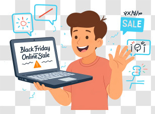 Black Friday Shopping - Happy Man Promoting Black Friday Sale Transparent PNG