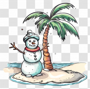 Christmas In July - Snowman On Tropical Beach With Palm Tree Transparent PNG