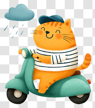 Cat Riding Electric Scooter - Orange Cat Riding Scooter In The Rain Transparent PNG