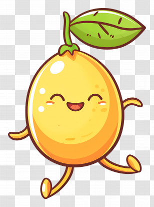 Lemon Kawaii - Happy Lemon Cartoon With A Leaf Transparent PNG