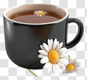 Black Tea - Black Cup With Chamomile Flower Transparent PNG