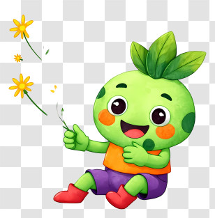 Plant Mascot Enjoying Spring - Cute Leafy Kid Character Transparent PNG
