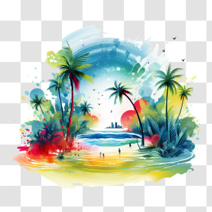 National Beach Day - Colorful Tropical Beach Illustration Transparent PNG