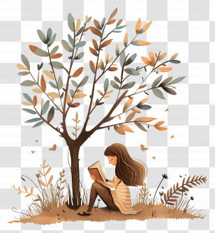 Girl Reading Book - Girl Reading Under Autumn Tree Transparent PNG