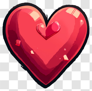 Flat Heart Emoji - Shiny Red Heart Cartoon Illustration Transparent PNG