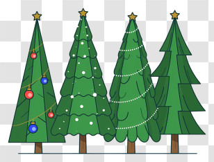 Christmas Trees - Assorted Christmas Trees With Festive Decorations Transparent PNG