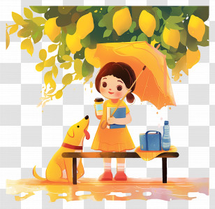 Girl At Bus Stop - Girl And Dog Under Lemon Tree Transparent PNG