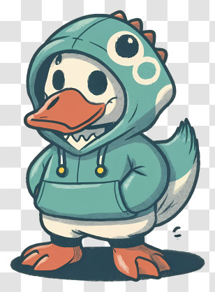 Cartoon Duck - Adorable Duck In A Green Hoodie Transparent PNG
