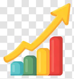 Graph With Raising Arrow - Colorful Bar Chart With Upward Arrow Transparent PNG
