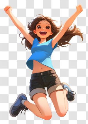 Woman Joyfully Jumping - Joyful Girl In Blue Outfit Transparent PNG