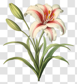 Red And White Lily - Illustration Of A Red And White Lily Flower Transparent PNG