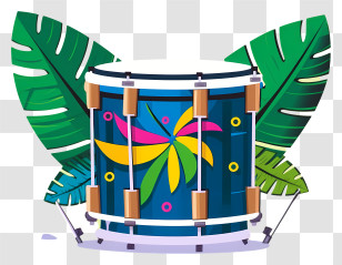 Tropical Drums - Colorful Drum With Tropical Leaves Transparent PNG