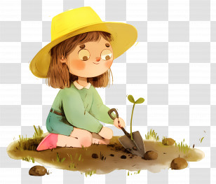 Little Girl Planting Flowers - Girl Planting A Seedling Transparent PNG