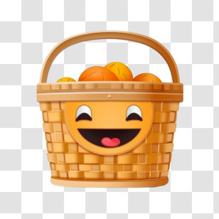 Basket - Cartoon Smiling Basket Of Fruits Transparent PNG