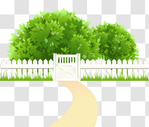 Hedges - Beautiful Garden With White Fence And Green Bushes Transparent PNG