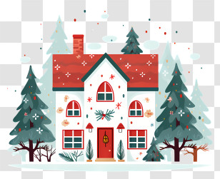 Cozy House - Decorated Festive House With Snow Transparent PNG