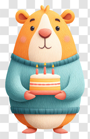 Guinea Pig Holding Birthday Cake - Cute Bear Holding Birthday Cake Transparent PNG