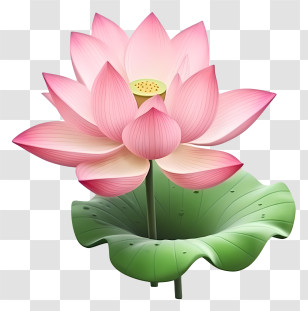 Pink Lotus Flower - Beautiful Pink Lotus Flower With Green Leaf Transparent PNG