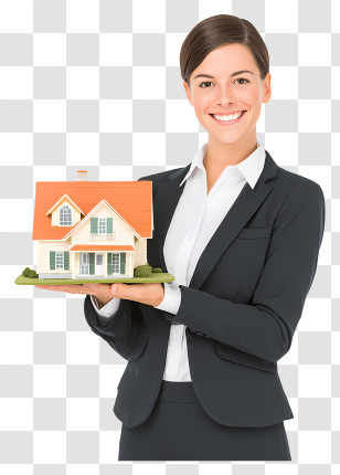 Broker Holding House Maquette - Real Estate Agent With House Model Transparent PNG