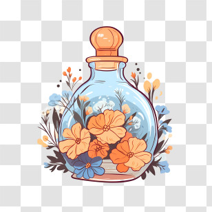 Perfume Bottle - Glass Bottle Filled With Colorful Flowers Illustration Transparent PNG