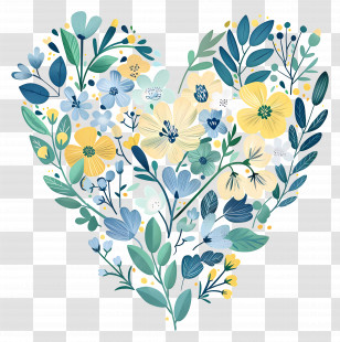 Heart Flower - Yellow And Blue Floral Heart Design Transparent PNG