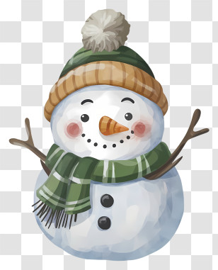 Snowman - Cute Snowman With Green Scarf Illustration Transparent PNG