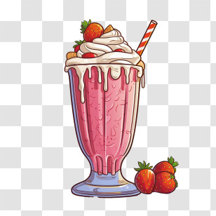 Strawberry Milkshake - Strawberry Milkshake With Whipped Cream And Strawberries Transparent PNG