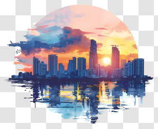 Cebu City Skyline - Cityscape At Sunset Transparent PNG