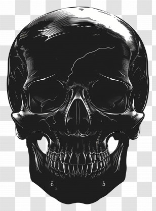 Skull - Detailed Black Skull With Textured Shadows Transparent PNG