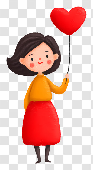 Adorable Girl Holding Heart Balloon Transparent PNG