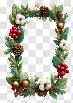 Christmas Wreath Rectangle - Festive Pinecone And Berry Wreath Transparent PNG