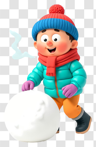 Cartoon Boy Rolling Snowball - Boy Rolling A Snowball Transparent PNG