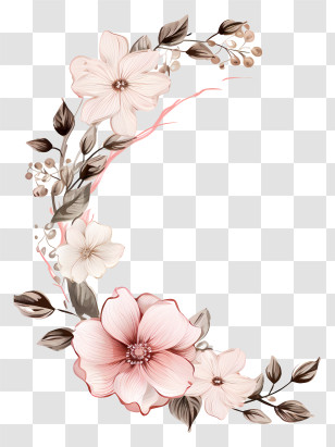 Flower Bouquet - Floral Border Illustration With Pink Flowers Transparent PNG