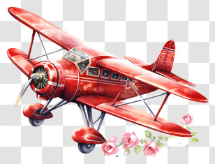 Valentine Airplane - Vintage Red Airplane With Floral Decor Transparent PNG