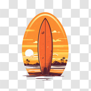 Surfing Board - Surfboard And Sunset Tropical Illustration Transparent PNG