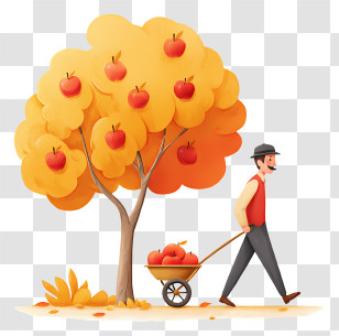 Man Picked Apples - Autumn Apple Harvest Scene Transparent PNG