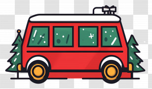 Christmas Bus - Red Bus With Christmas Trees Transparent PNG
