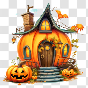 Halloween House - Pumpkin-Shaped House With Halloween Decor Transparent PNG
