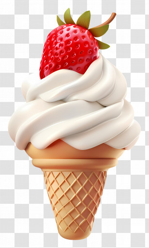 Strawberry Sundae - Ice Cream Cone With Strawberry Topping Transparent PNG