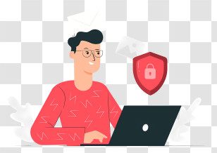 Cybersecurity - Person With Laptop And Security Shield Transparent PNG