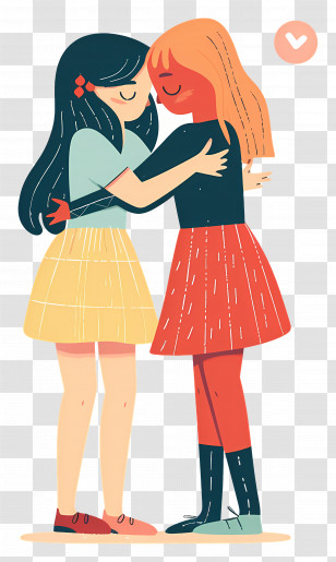 Two Girls Hugging In Cartoon Style - Two Cartoon Girls Hugging Friend Illustration Transparent PNG
